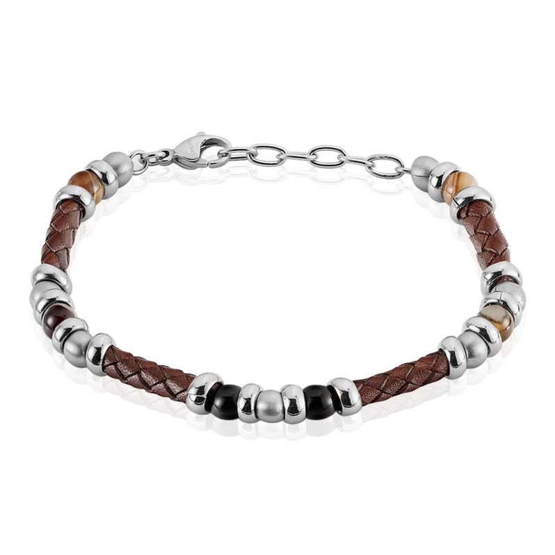 Bracciale in acciaio. pelle marrone e pietre bicolore - Spannringe Herren | OROVIVO