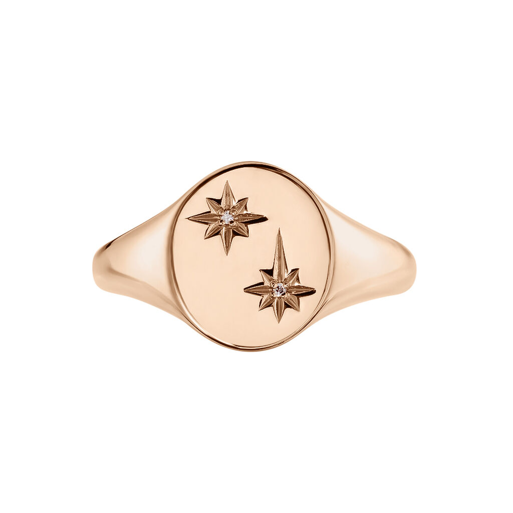 STEFANIE Damen Siegelring Silber rosevergoldet 925 Diamant Wei&szlig; 0,01 ct Oval