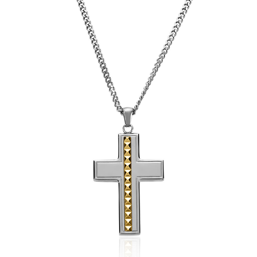 TORIN Herren Collier Edelstahl Bicolor Gelb/Silber Religiöses Kreuz B 2,5 mm - Halsketten Herren | OROVIVO