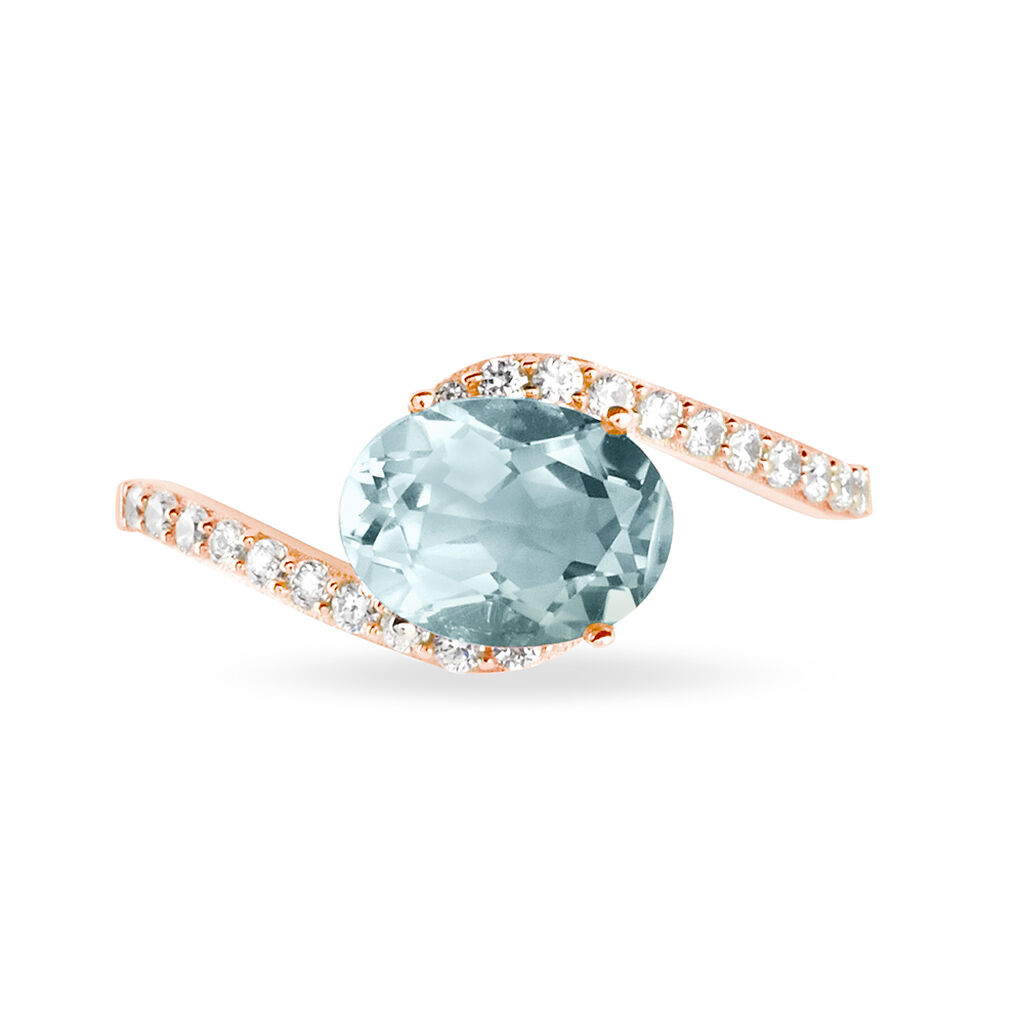 Bague Loriane Or Rose Aigue Marine Et Diamant - Spannringe Damen | OROVIVO
