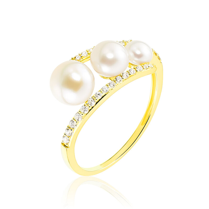 Bague Caleen Or Jaune Oxyde De Zirconium Et Perle De Culture - Spannringe Damen | OROVIVO
