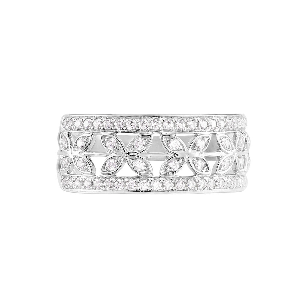 Bague Or Weiss Aella Pavage Ajoure Formes Fleurs Oxydes De Zirconium - Spannringe Damen | OROVIVO