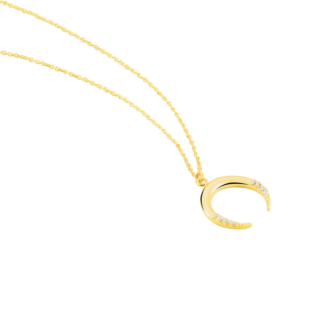 MOON Damen Collier Gold 375 (9 Karat) Zirkonia Wei&szlig; Horn