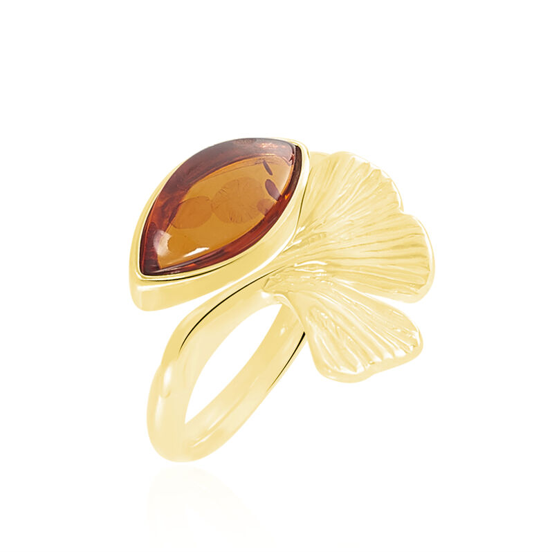 Bague Argent Dore Adriaa Ginkgo Ambre - Spannringe Damen | OROVIVO