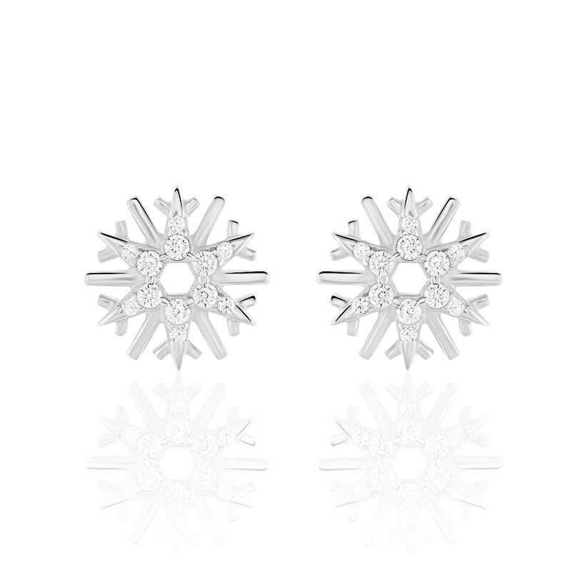 ELSA 4 Damen Ohrstecker Silber 925 Zirkonia Wei&szlig; 0,1 ct Schneeflocke - Ohrstecker Damen | OROVIVO