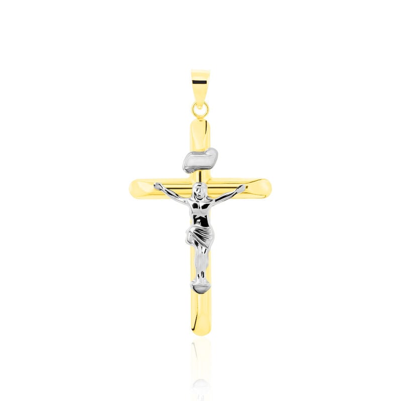 Kreuz Anhänger Gold 585 Bicolor Jesus Christus Nathan - Schmuckanhänger Unisex | OROVIVO