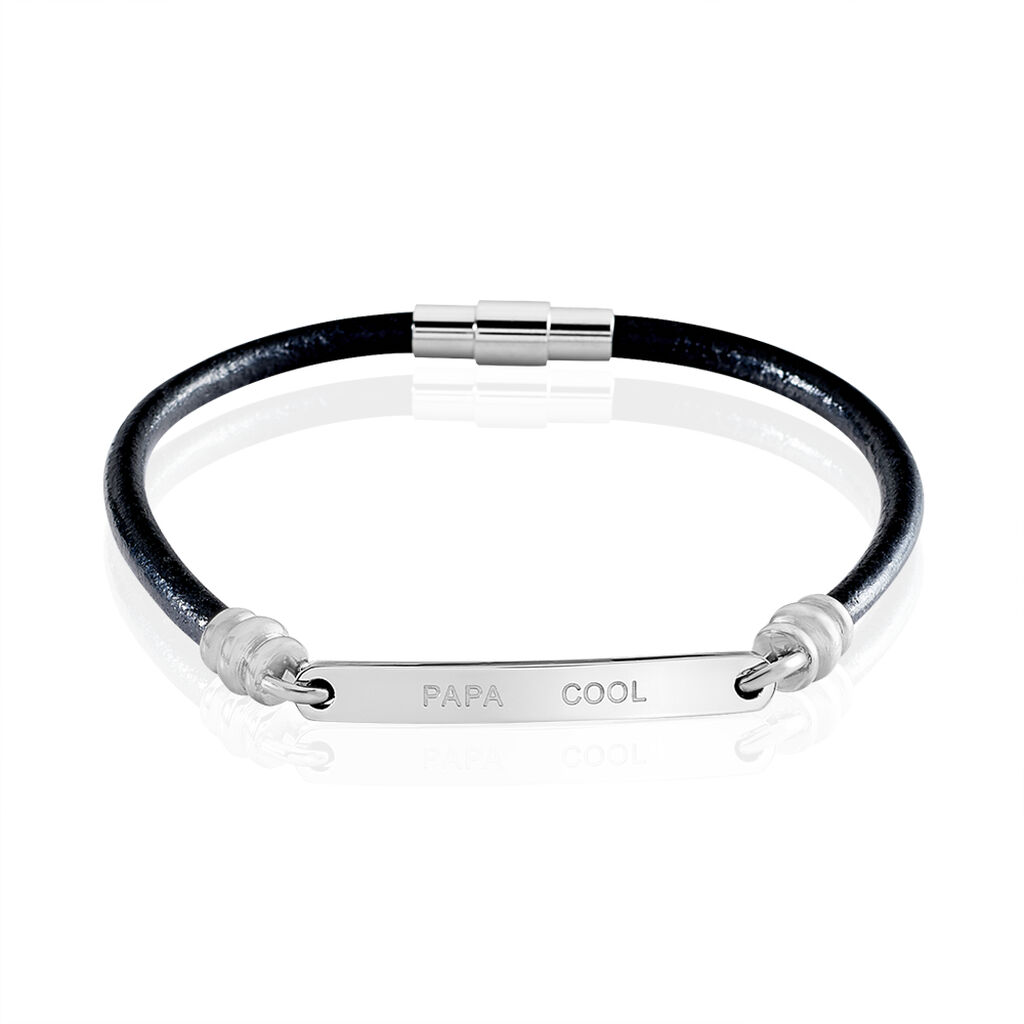 Bracelet Acier Gaspard Cuir Noir Message - Spannringe Herren | OROVIVO