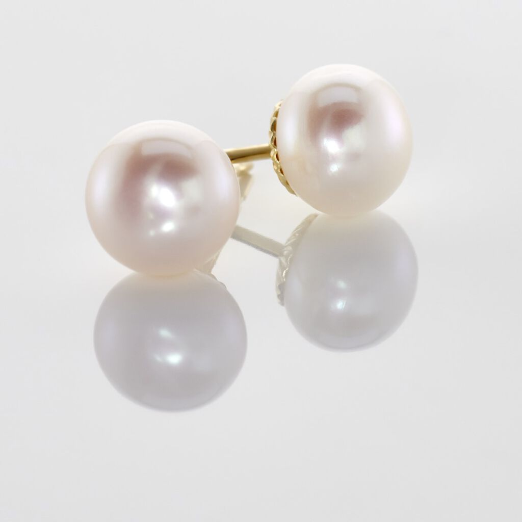 BOUTON Damen Ohrstecker Gold 585 (14 Karat) Zuchtperle Wei&szlig;