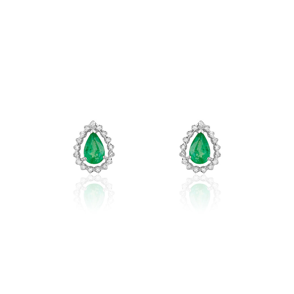 Boucles D'oreilles Puces Toussine Or Blanc Emeraude Et Diamant - Spannringe Damen | OROVIVO