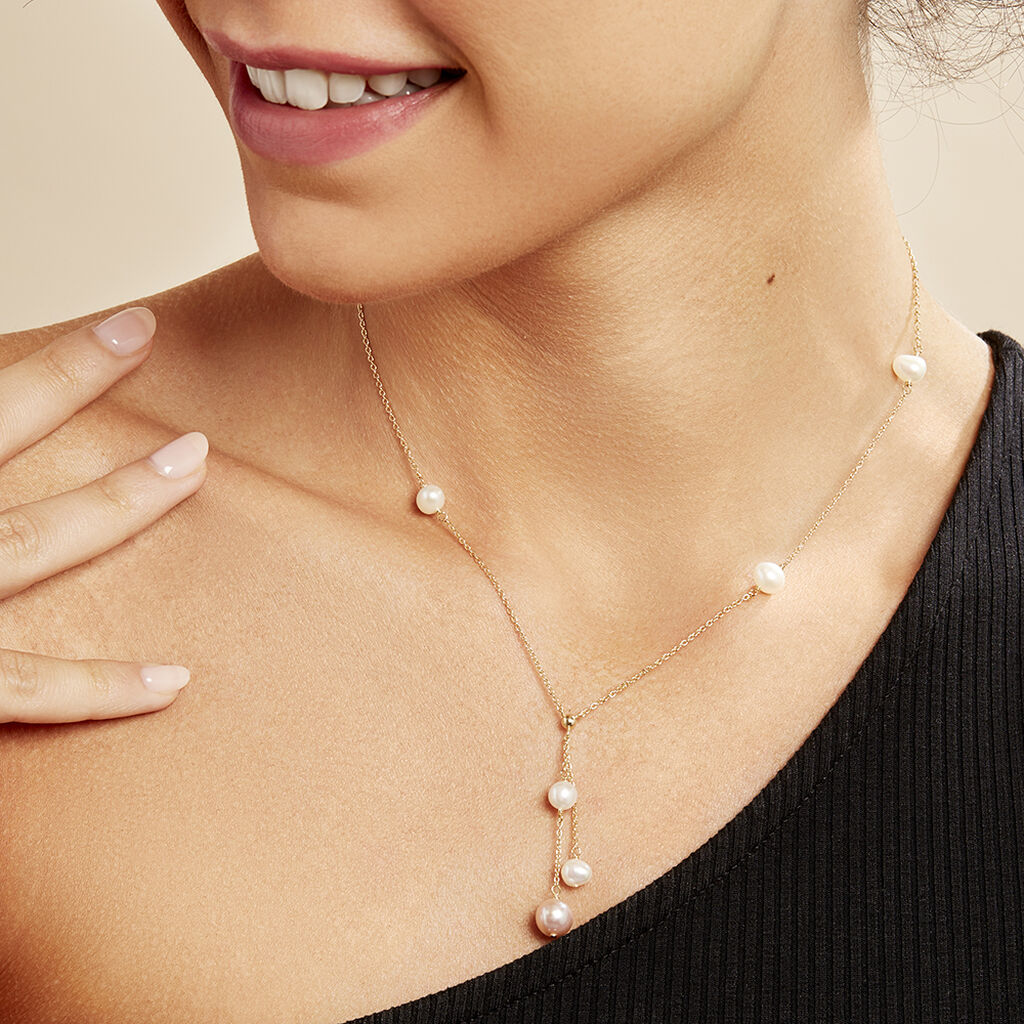 Damen Collier Silber vergoldet 925 Zuchtperle Weiß Perla - Halsketten Damen | OROVIVO