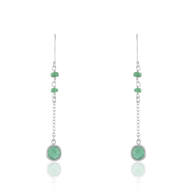 Boucles D'oreilles Pendantes Maude Argent Blanc Emeraude - Spannringe Damen | OROVIVO