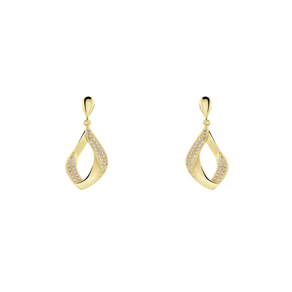 SARRA Damen Ohrringe Lang Vergoldet 750 Zirkonia --- Oval B 12 mm - Ohrringe mit Stein Damen | OROVIVO