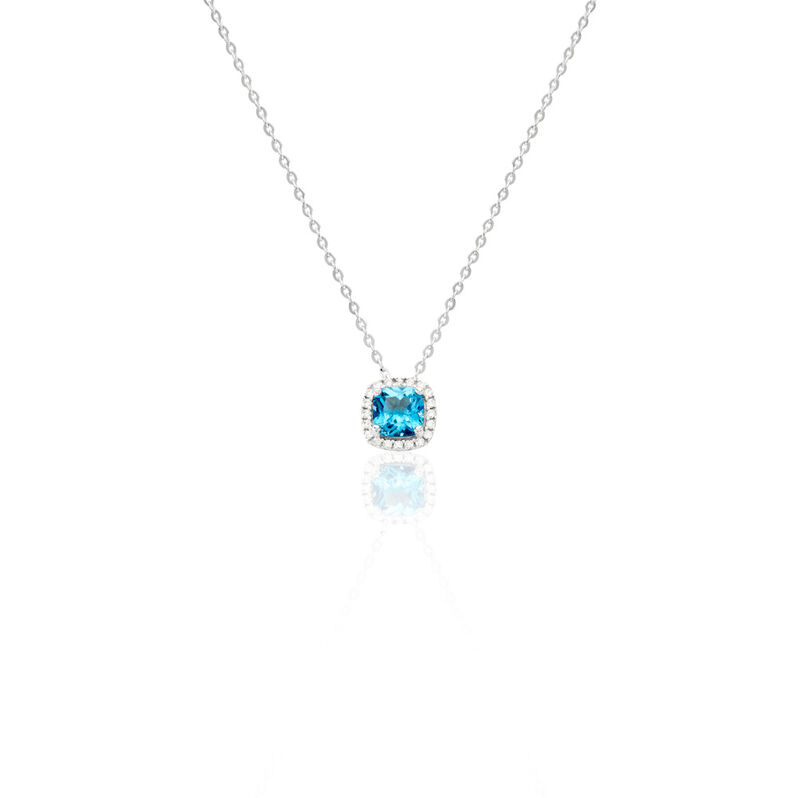 Blue crown Damen Collier Wei&szlig;gold 375 (9 Karat) Zirkonia Blau Viereck - Halsketten Damen | OROVIVO