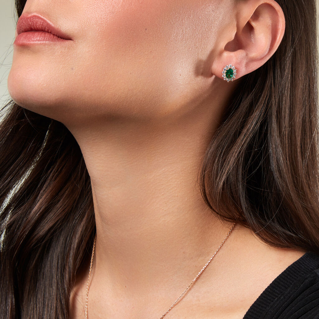 LACEY Damen Ohrstecker Vergoldet 750 Zirkonia Grün Oval - Ohrstecker Damen | OROVIVO