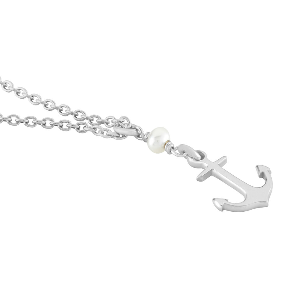 Damen Bib Halskette Silber 925 Zuchtperle Weiß Anker Gwenaelle - Halsketten Damen | OROVIVO