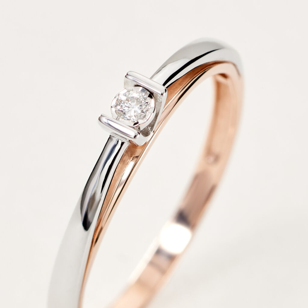Damen Ring Gold Bicolor 375 Diamant 0,04ct Michaela Ov  - Verlobungsringe Damen | OROVIVO