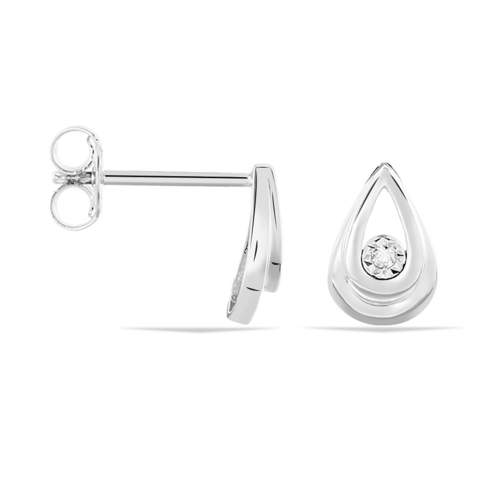 LINDIA Damen Ohrstecker Wei&szlig;gold 375 (9 Karat) Diamant Wei&szlig; 0,02 ct Tropfen