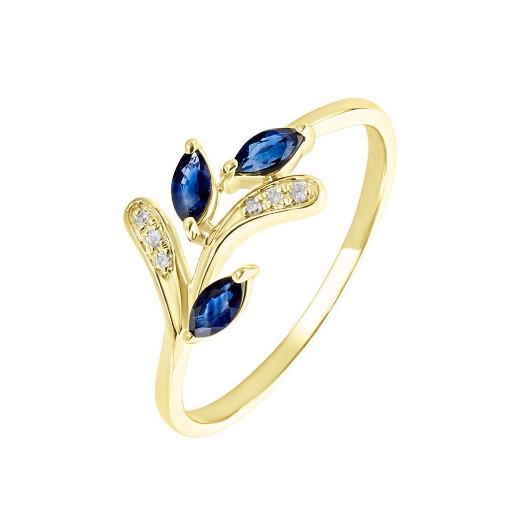 IRISA Damen Ring Gold 375 (9 Karat) Saphir Blau 0,4 ct Blatt