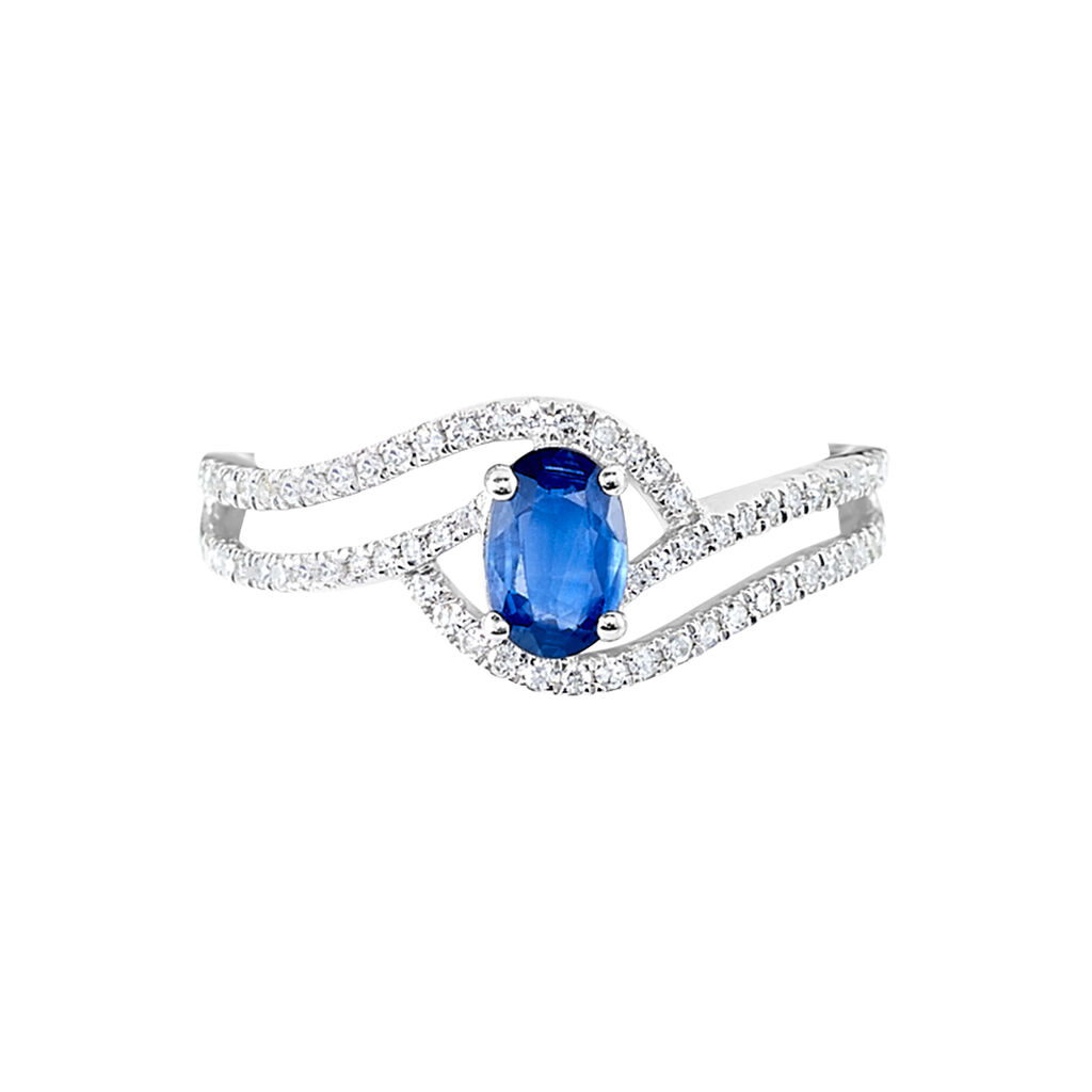 Bague Lyna Or Blanc Saphir Et Diamant - Spannringe Damen | OROVIVO
