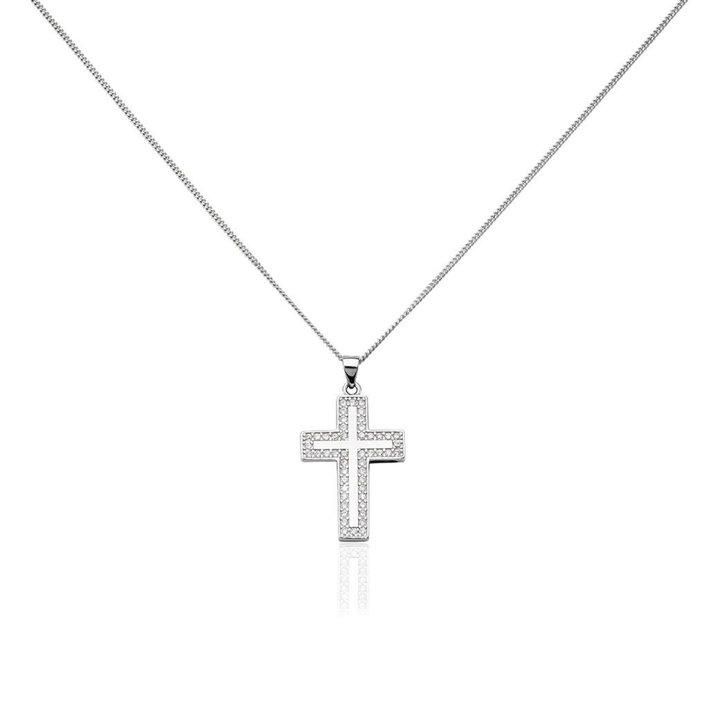Damen Collier Silber 925 Zirkonia Weiß Religiöses Kreuz B 19,45 mm - Halsketten Damen | OROVIVO