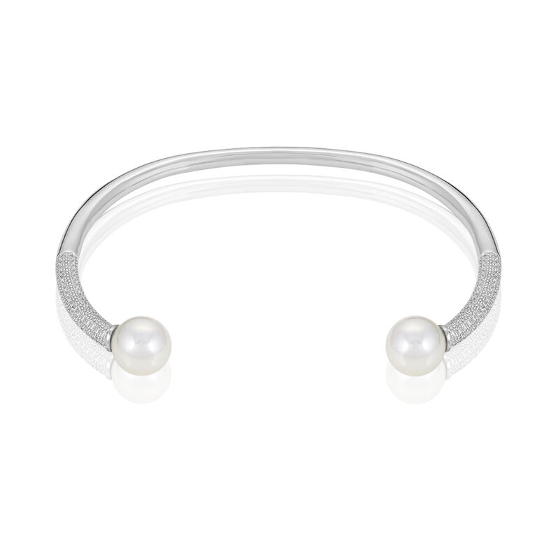 Bracelet Jonc Sydra Argent Oxyde De Zirconium Et Perle De Culture - Spannringe Damen | OROVIVO