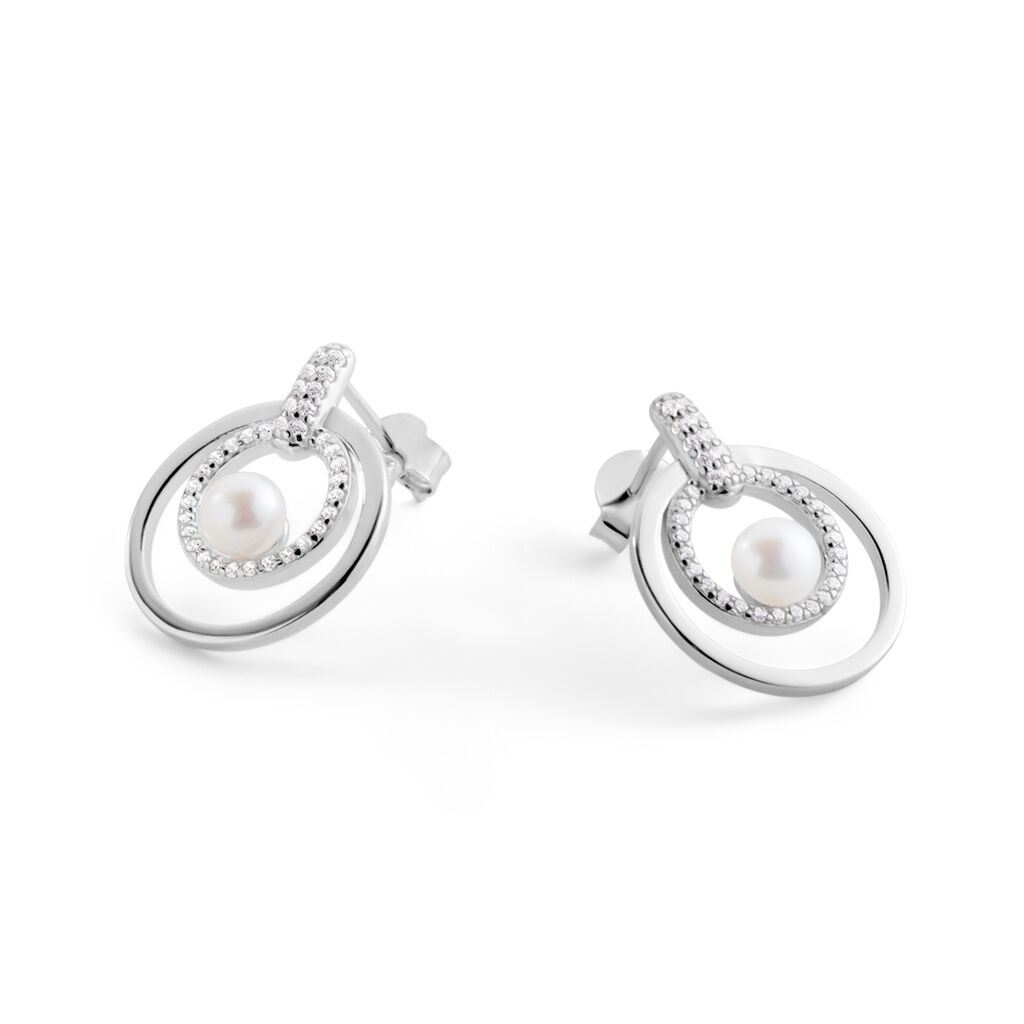 Taomina Damen Ohrstecker Silber 925 Zuchtperle Wei&szlig; 0,8 ct Kreis