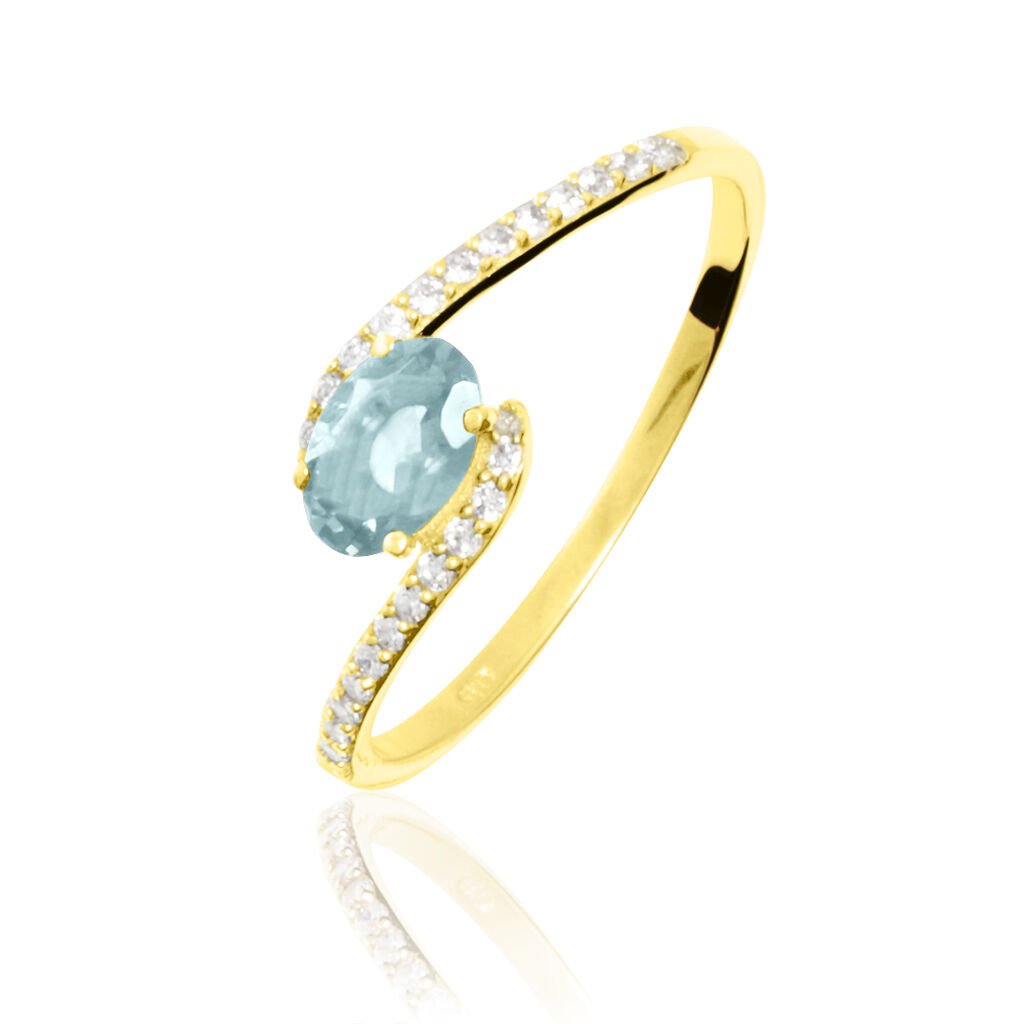Bague Loriane Or Jaune Aigue Marine Et Diamant - Spannringe Damen | OROVIVO