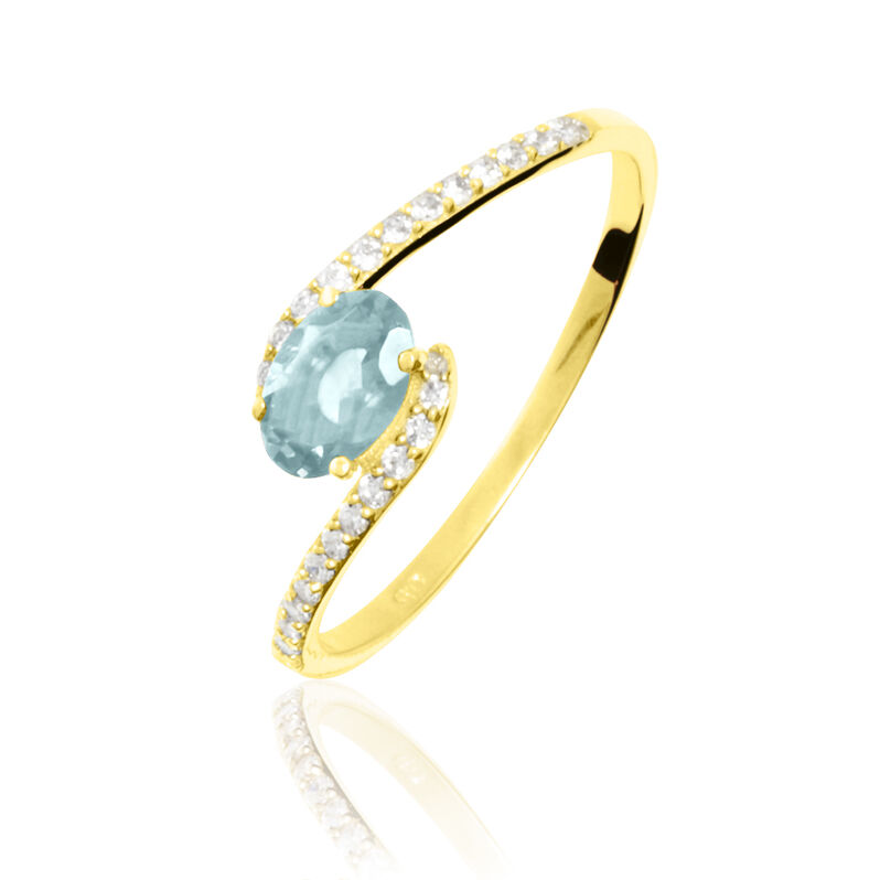 Bague Loriane Or Jaune Aigue Marine Et Diamant - Spannringe Damen | OROVIVO