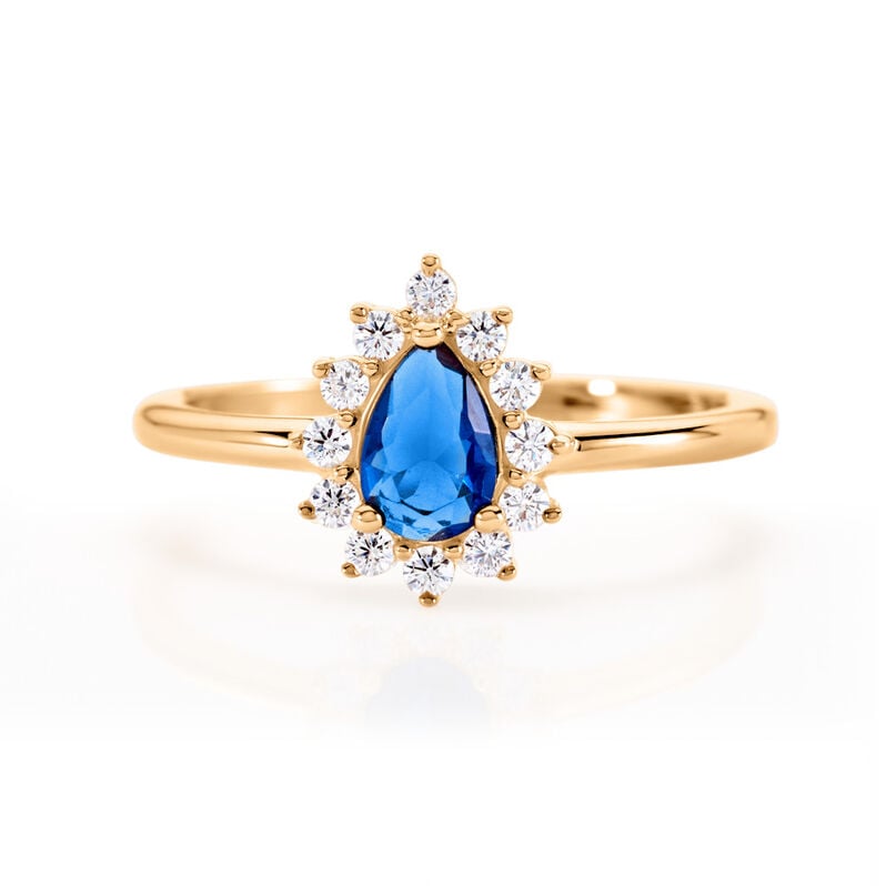 GENEVIEVE Damen Ring Vergoldet Zirkonia Blau Tropfen - Solit&auml;rringe Damen | OROVIVO