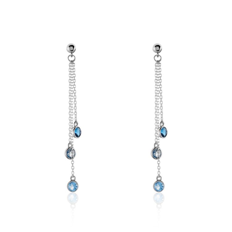 Damen Ohrringe Lang Weißgold 375 Topas Swiss Blue 0,85ct Ebi  - Ohrhänger Damen | OROVIVO