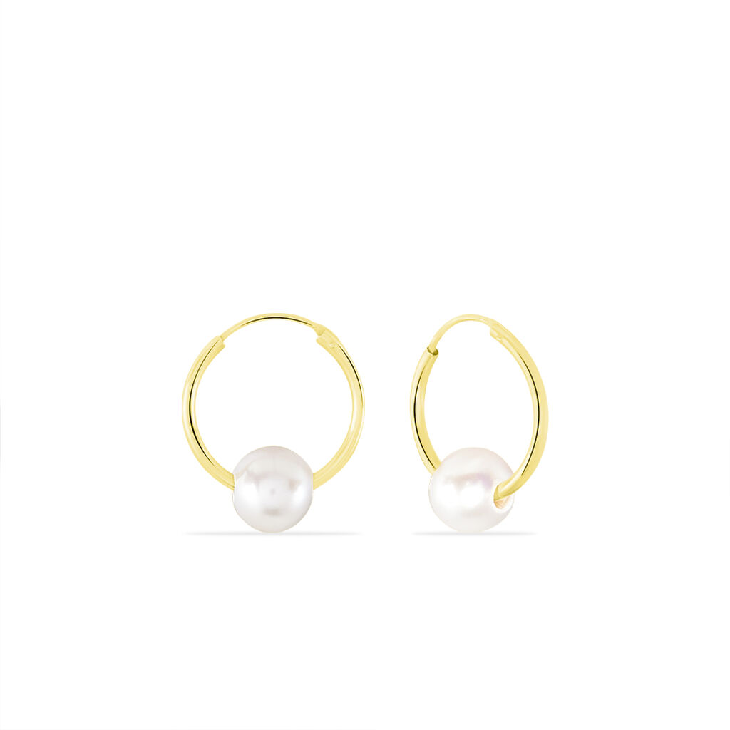 🦚 Boucles D’oreilles Or Perle De Culture, Creolen mit Stein