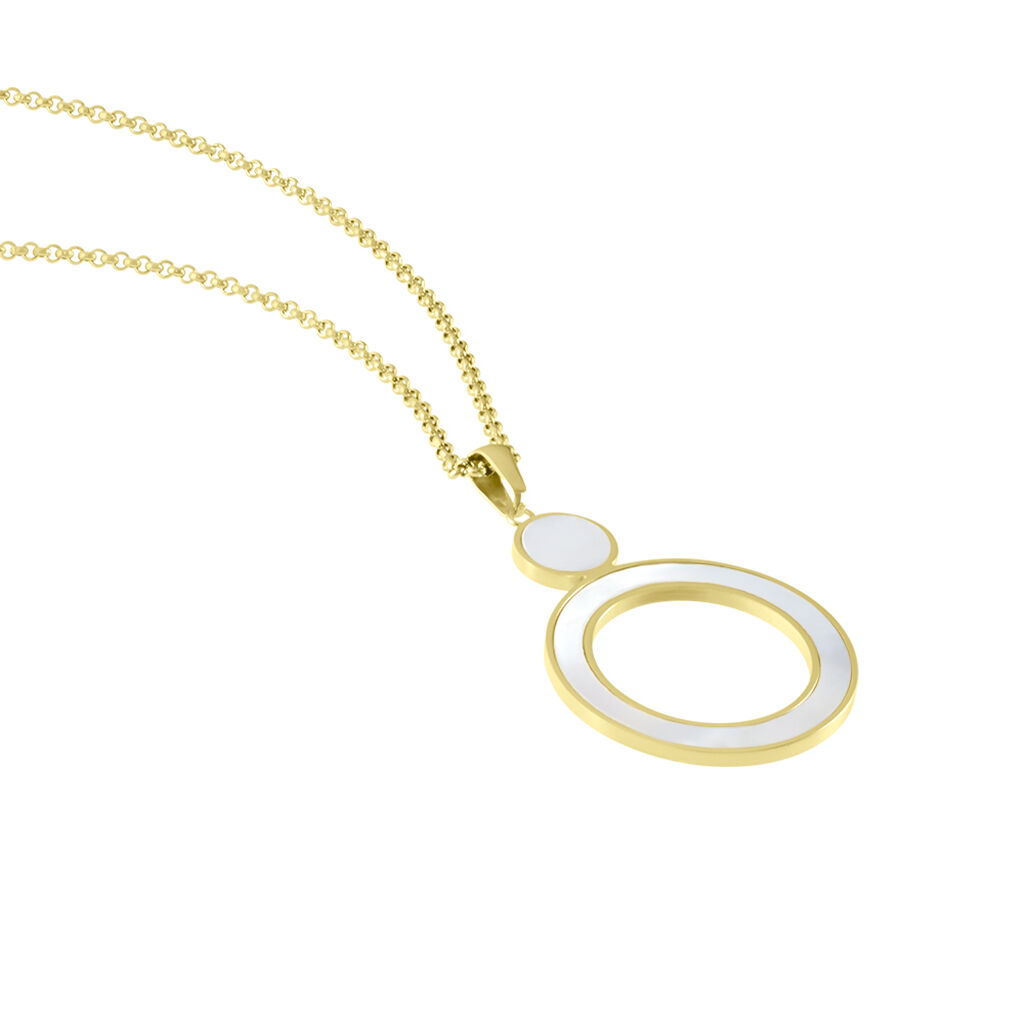 LILY Damen Collier Edelstahl vergoldet Perlmutt Wei&szlig; Kreis B 2 mm