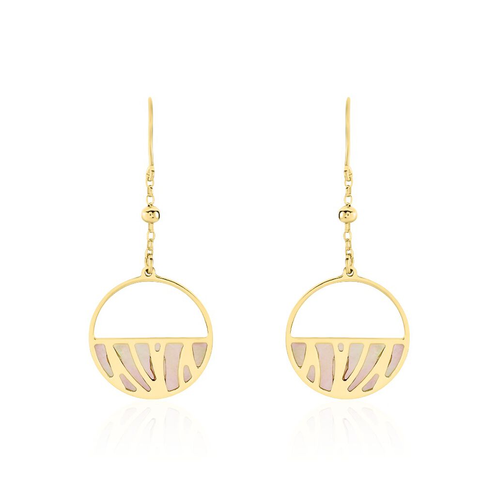 VYARNA Damen Ohrringe Lang Silber vergoldet 925 Perlmutt Wei&szlig; Kreis