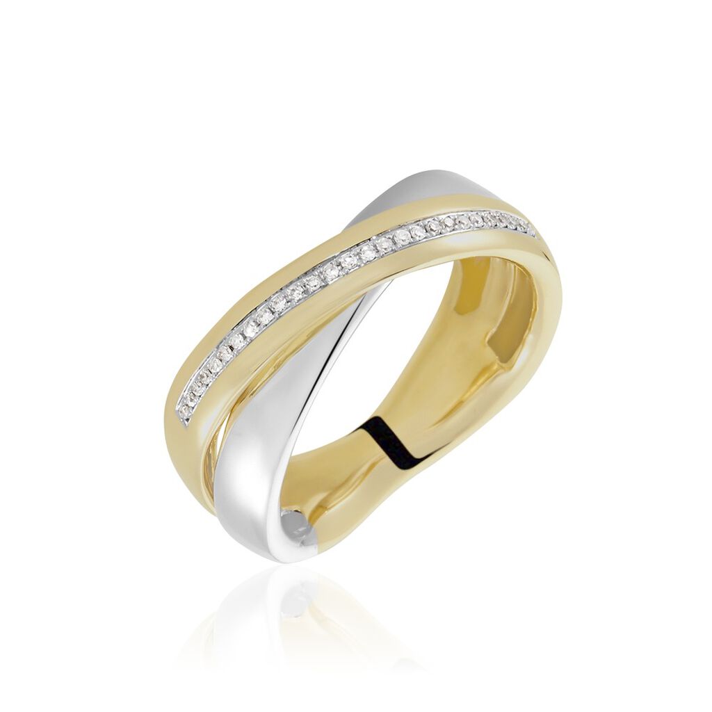 Bond Damen Ring Gold Bicolor Gelb/Silber 375 (9 Karat) Diamant Weiß 0,08 ct B 7,6 mm, Ring mit Stein