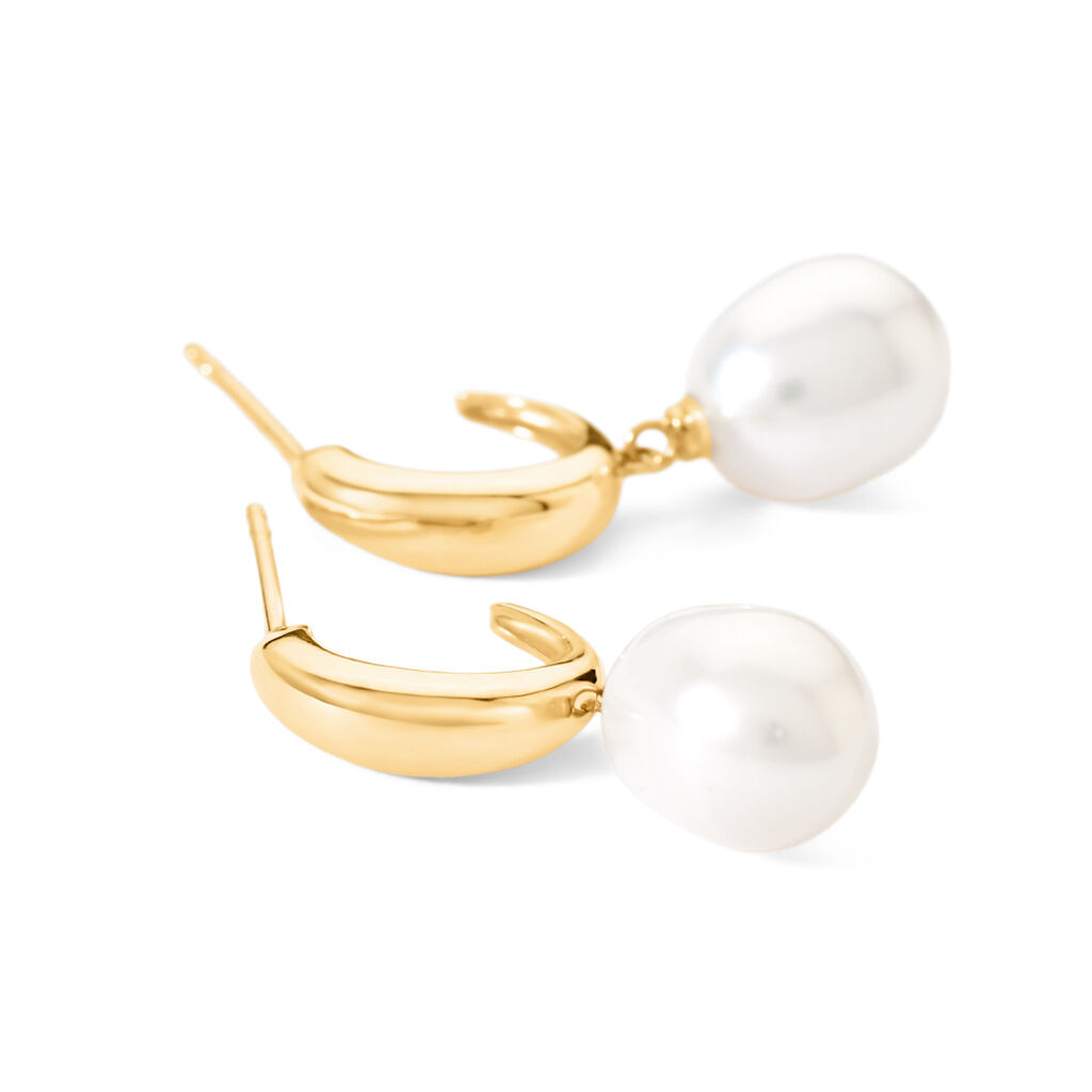 JESSKA Damen Creolen Gold 585 (14 Karat) Zuchtperle Wei&szlig; 6,69 ct