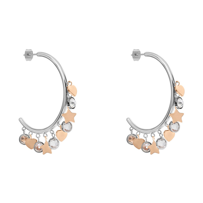 Orecchini A Cerchio Sunrise Acciaio Bicolore Bianco / Rosa Cristallo - Spannringe Damen | OROVIVO