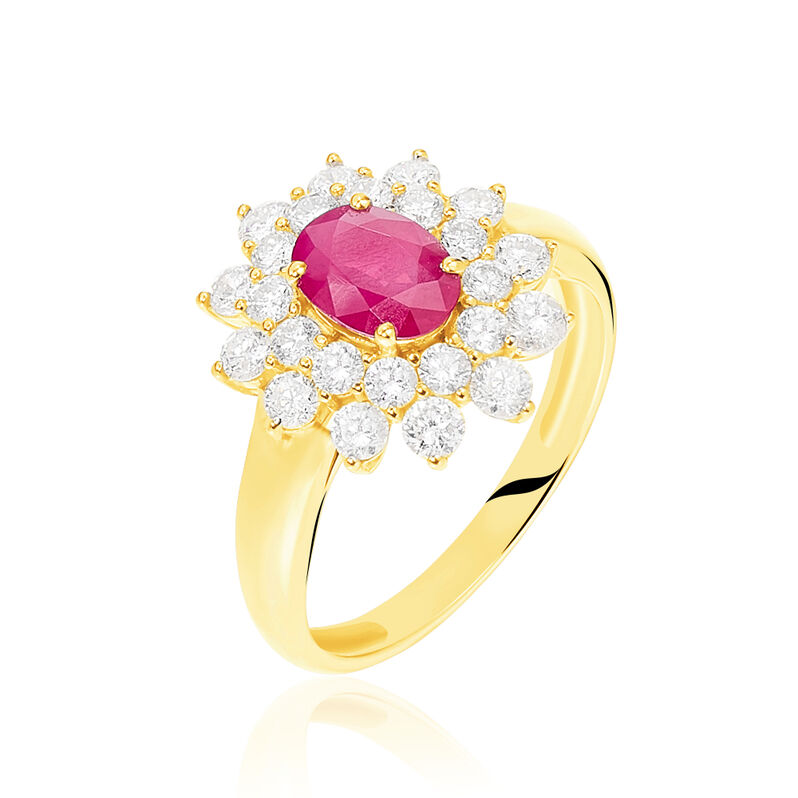Bague Ivan Or Jaune Rubis Et Diamant - Spannringe Damen | OROVIVO