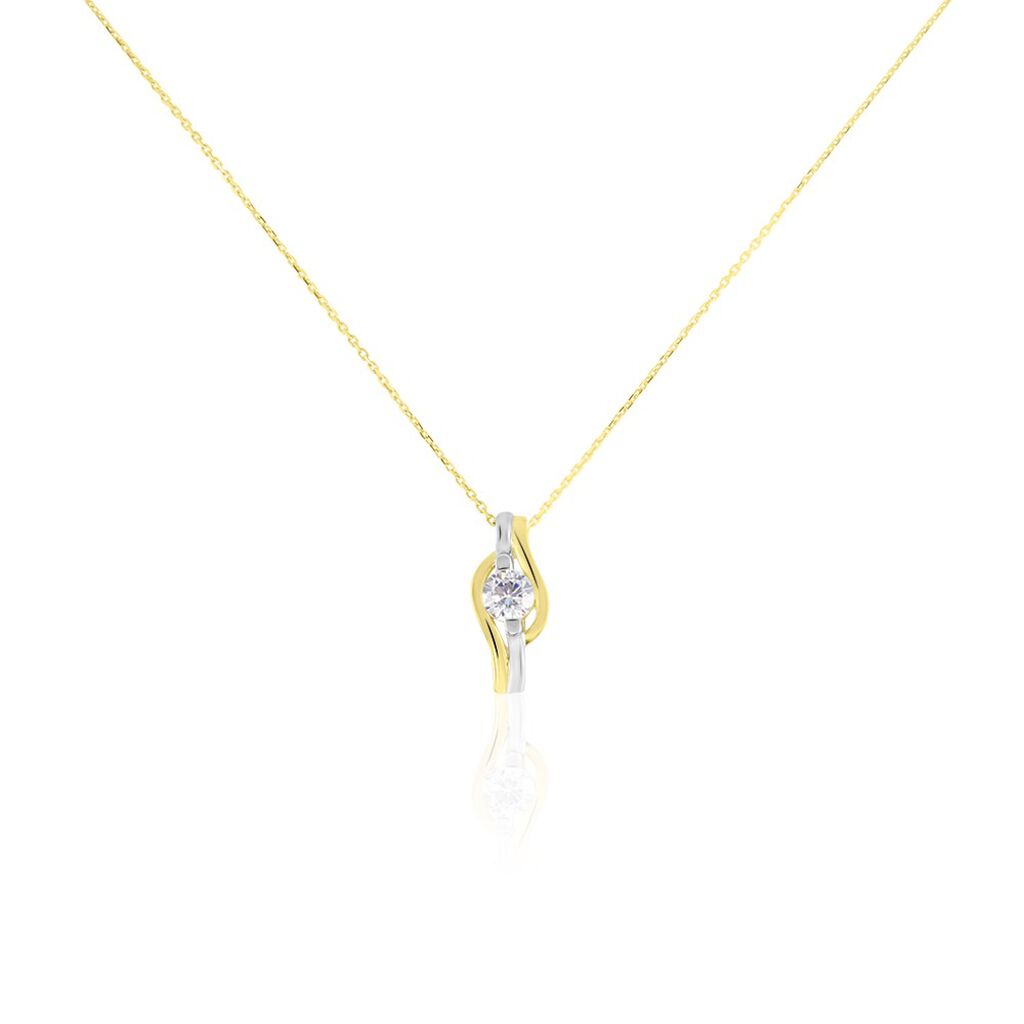 LINDSEY Damen Collier Gold Bicolor Gelb/Silber 375 (9 Karat) Zirkonia Weiß 0,940 ct, Collier mit Stein