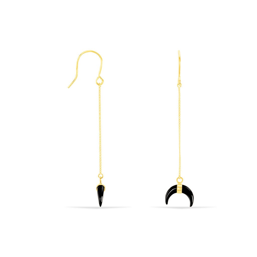 Damen Ohrringe Lang Gold 375 Onyx Schwarz 0,3ct Mond Pierre  - Ohrhänger Damen | OROVIVO
