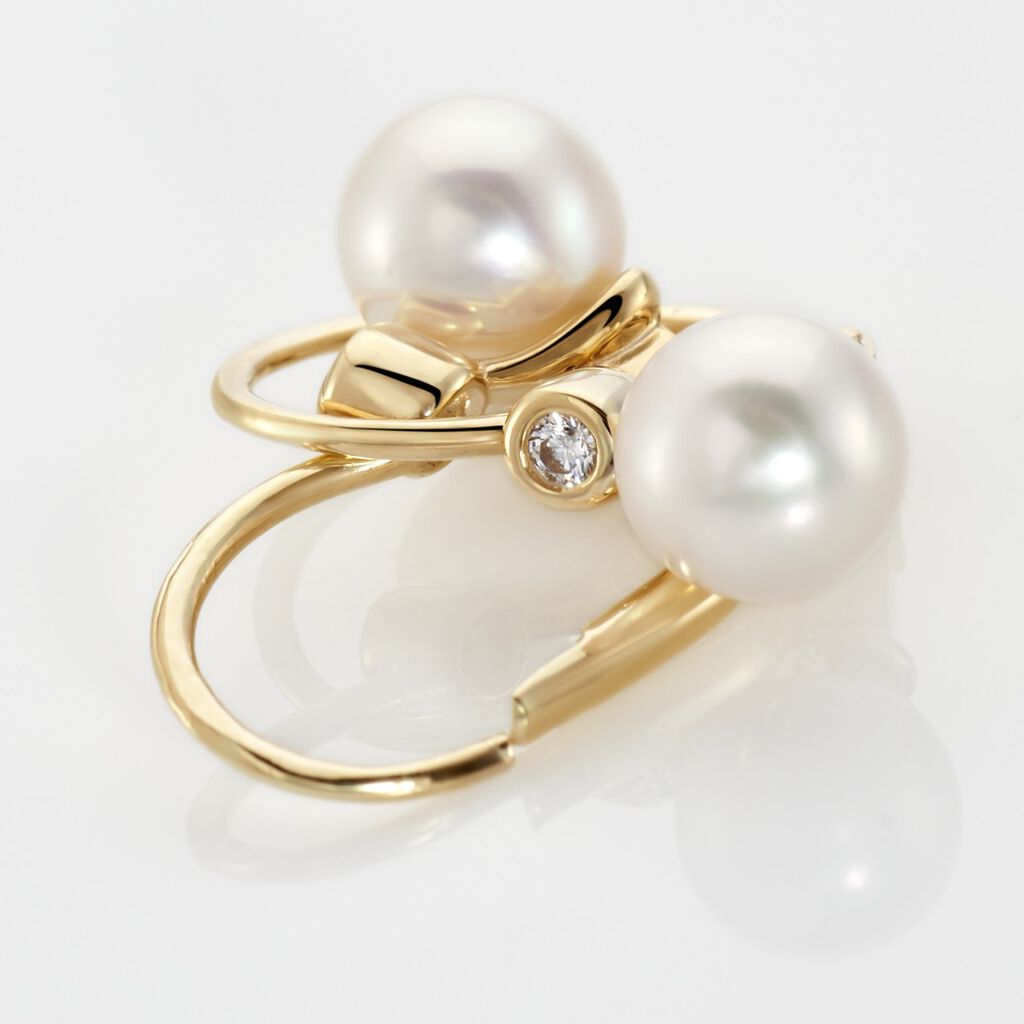 WILLOW Damen Ohrringe Lang Gold 375 (9 Karat) Zuchtperle Wei&szlig;