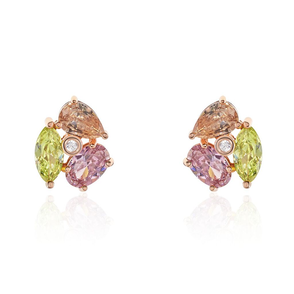 BLUMENA Damen Ohrstecker Silber rosevergoldet 925 Zirkonia Wei&szlig; 0,01 ct Blume