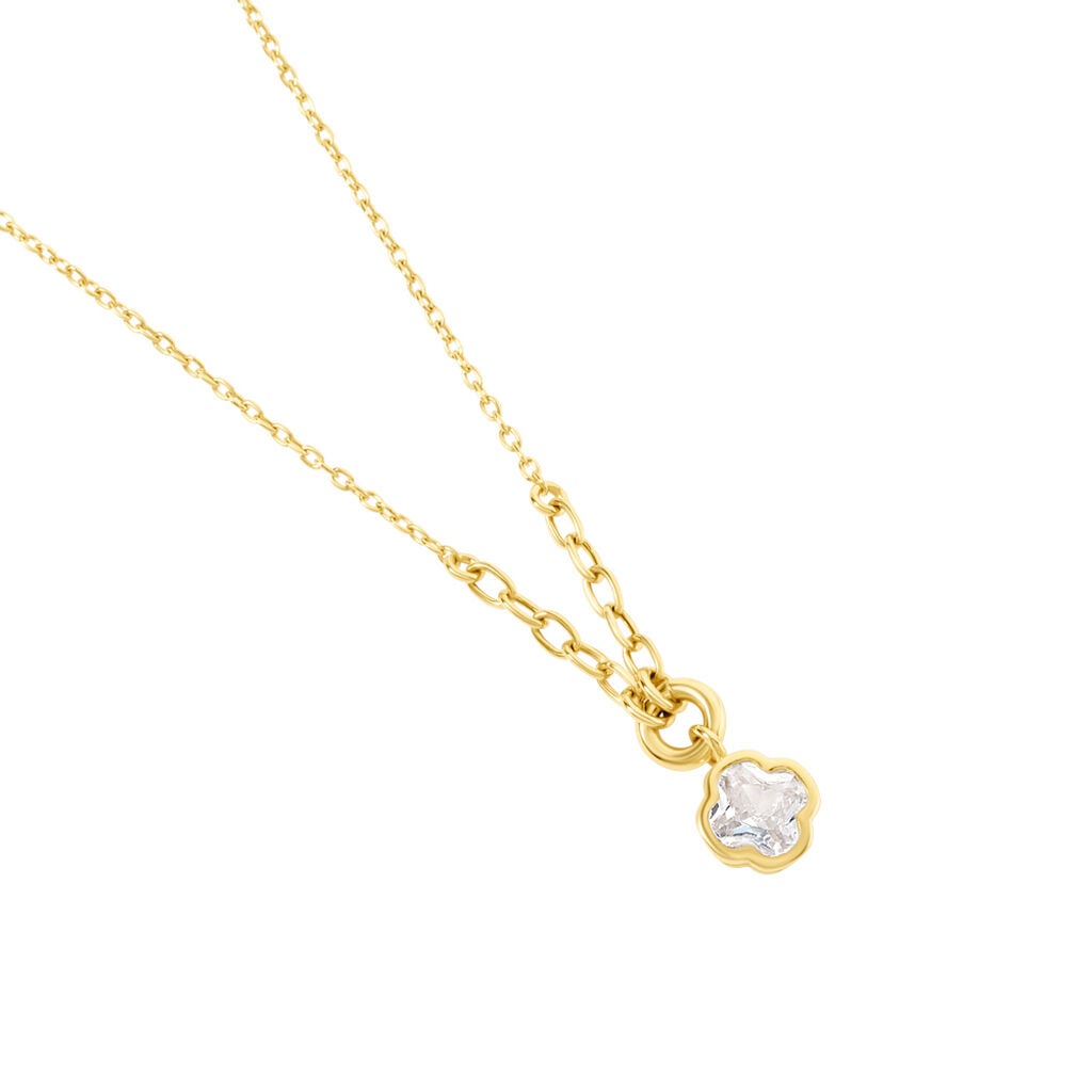 Selene Damen Collier Silber vergoldet 925 Zirkonia Wei&szlig; 1 ct Talisman Kleeblatt B 1 mm
