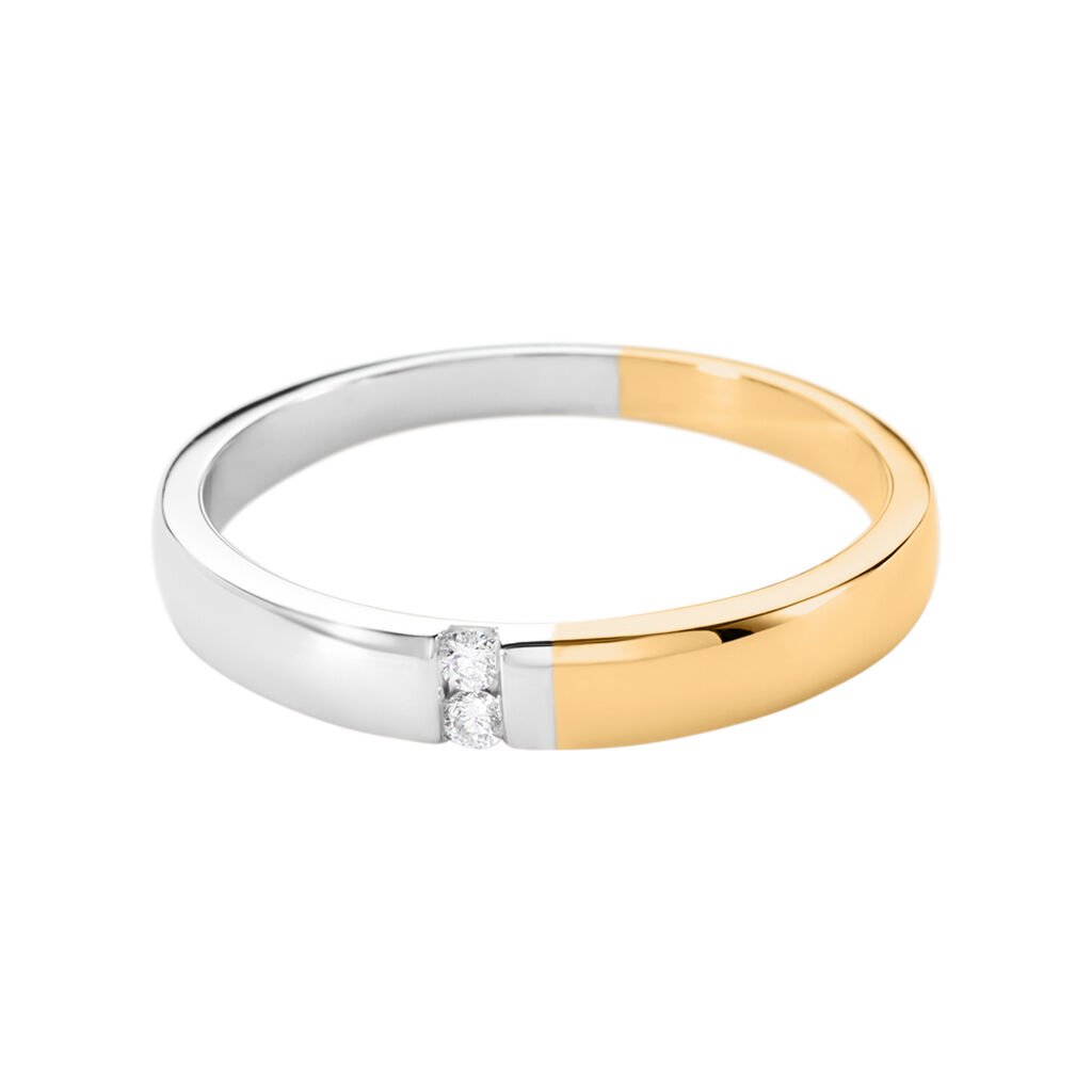 ADELHEID Damen Ring Gold Bicolor Gelb/Silber 375 (9 Karat) Diamant Weiß 0,03 ct - Ringe mit Stein Damen | OROVIVO