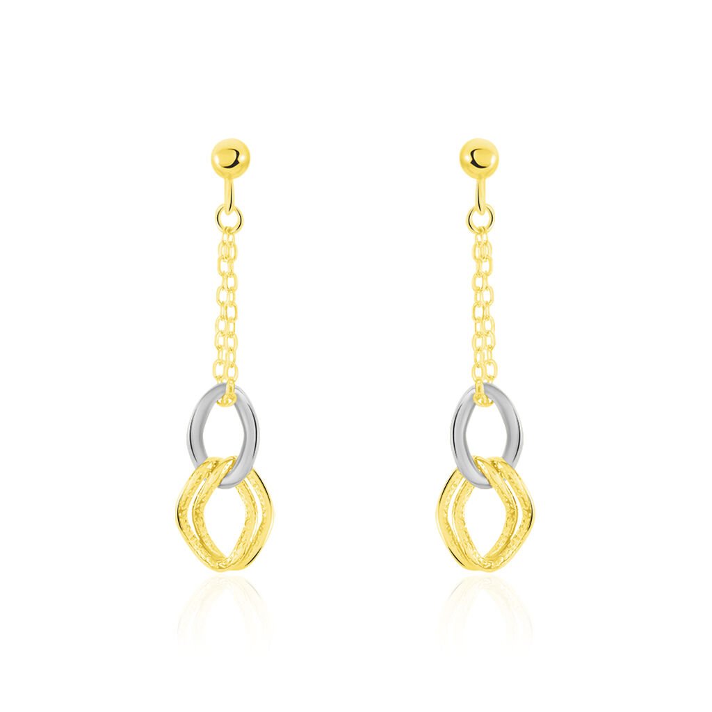 LOUISA Damen Ohrringe Lang Gold Bicolor 375 (9 Karat) Kettenglieder, Ohrringe Lang ohne Stein