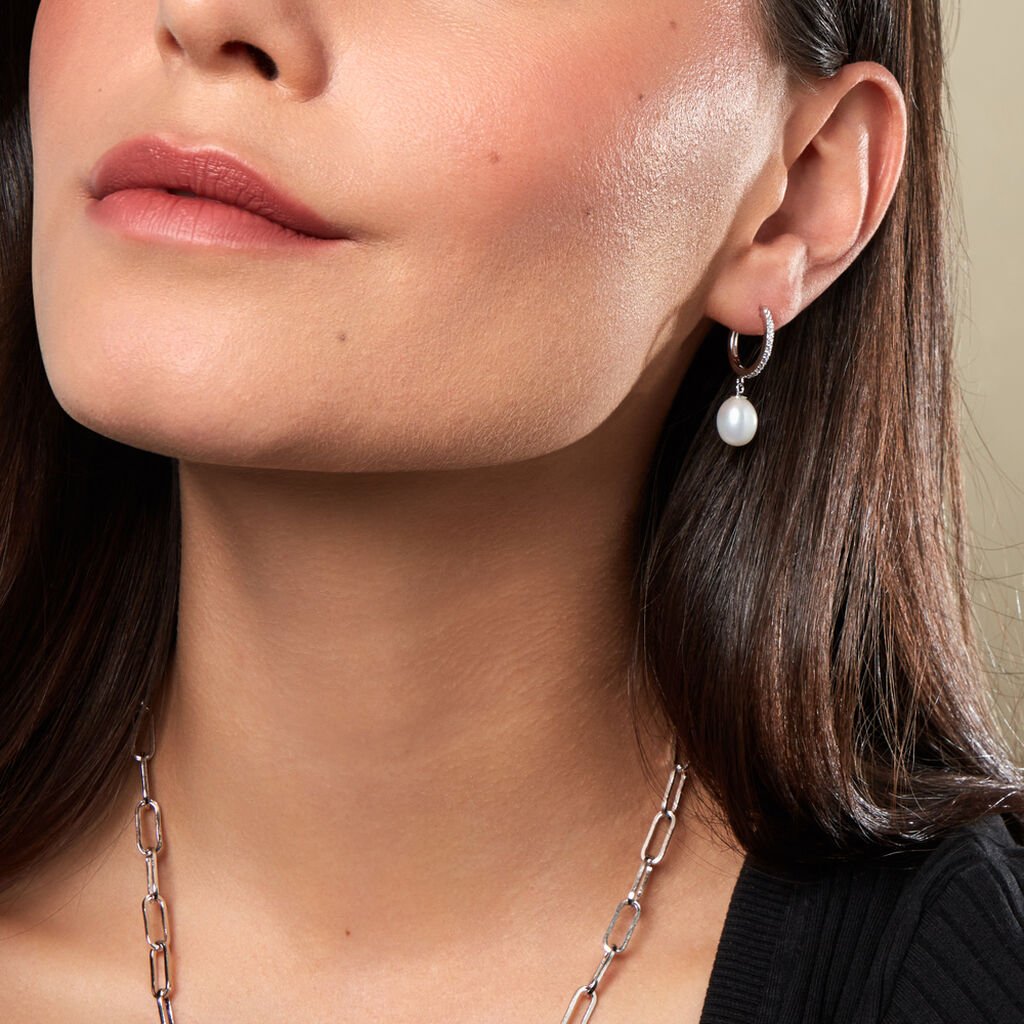 Damen Creolen Silber 925 Halbrund Weiß Sydney 12,00mm -  Damen | OROVIVO