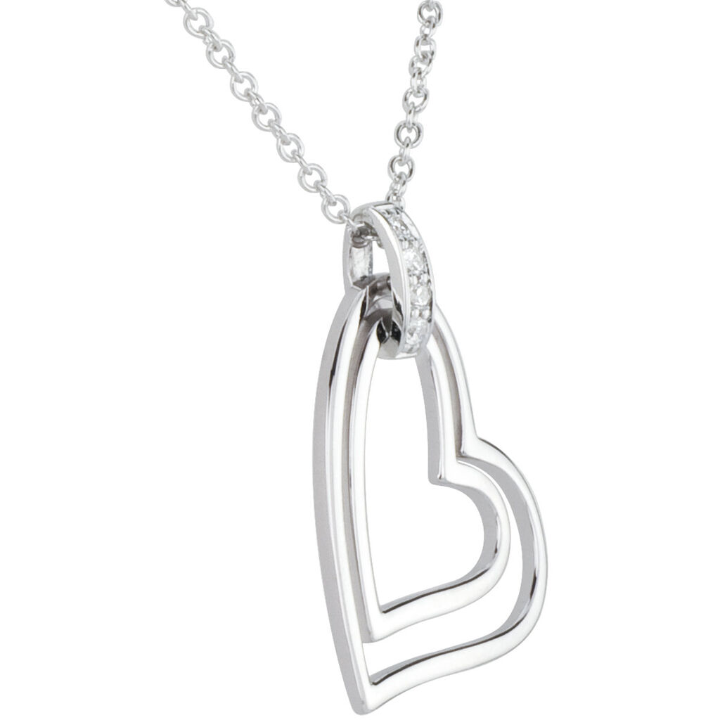 Damen Collier Silber 925 Zirkonia Wei&szlig; Herz