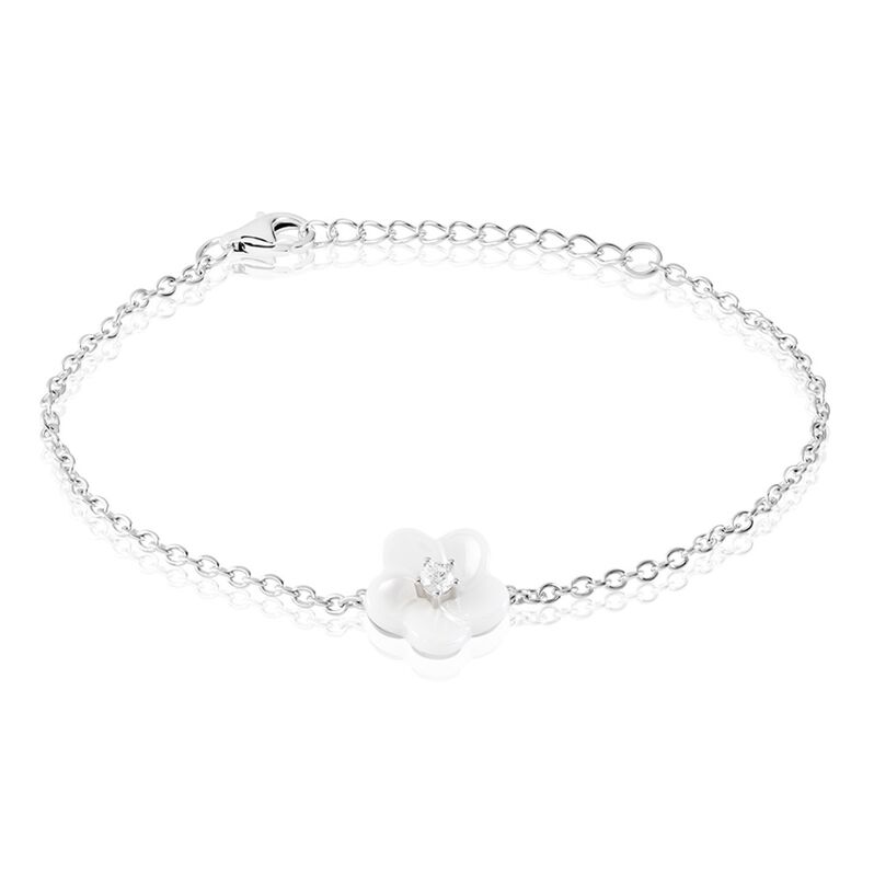 Bracelet Argent Rhodie Harione Fleur Ceramique - Spannringe Damen | OROVIVO