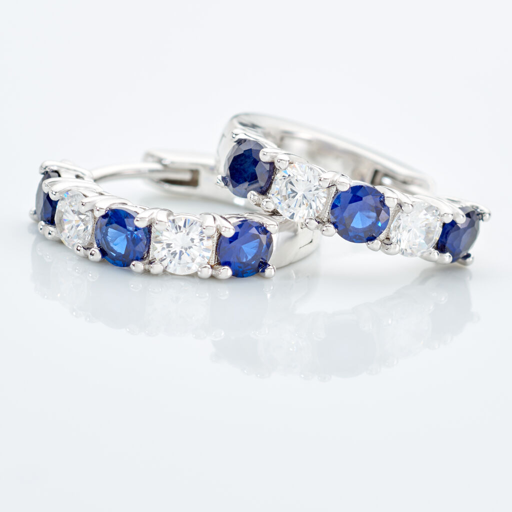 BEATRICE Damen Creolen Silber 925 Synthetischer Stein Blau 0,680 ct Kreis