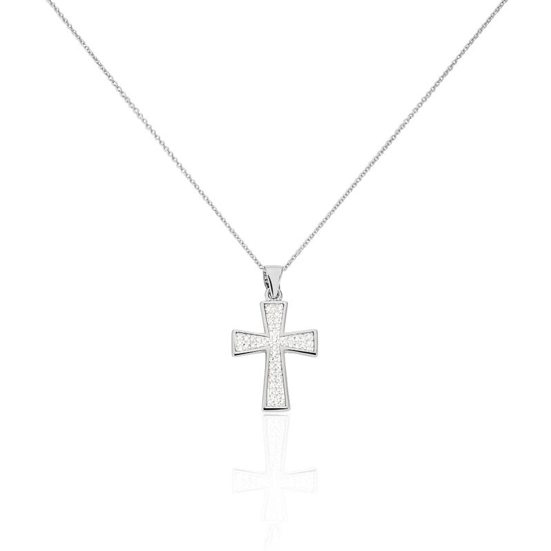 Damen Collier Silber 925 Zirkonia Wei&szlig; 0,23 ct Religi&ouml;ses Kreuz - Halsketten Damen | OROVIVO