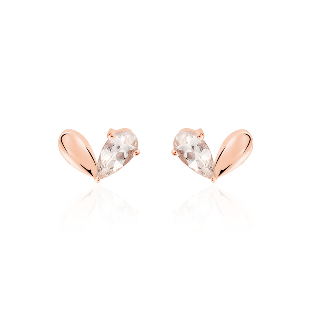 PINKY Damen Ohrstecker Rosegold 375 (9 Karat) Morganit Ros&eacute; Bl&uuml;tenblatt